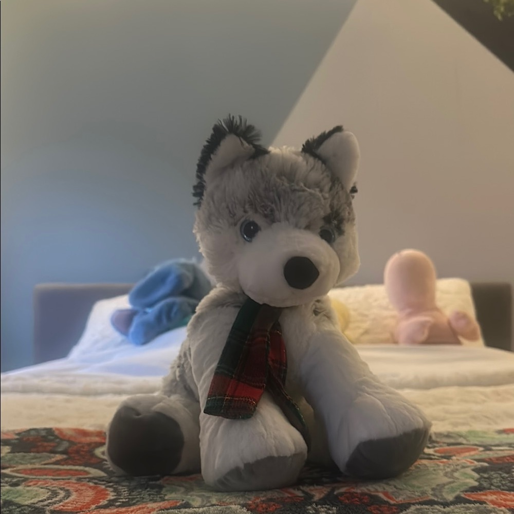 Gray and White Stuffed Husky Toy